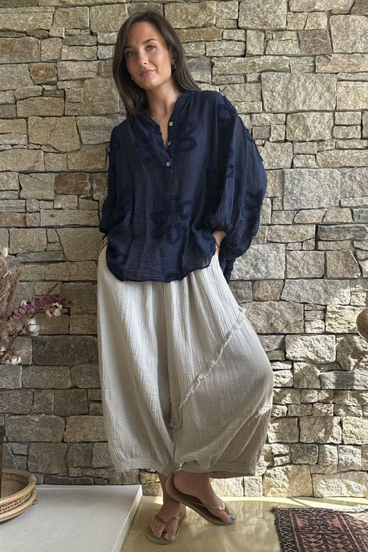 Sabo Boucle Flower Blouse Navy